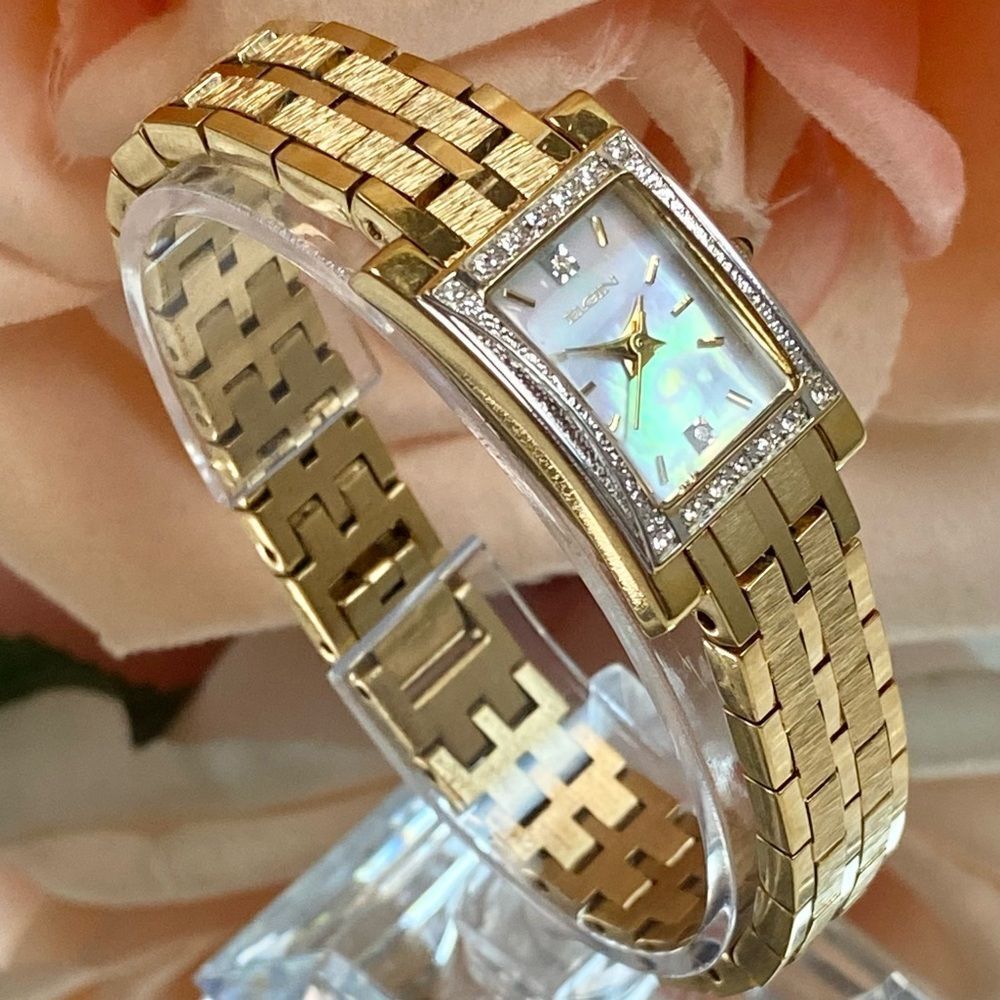 Elgin Crystal Accented Bezel and Mother of Pearl Dial Dress Watch - Picture 4 of 16